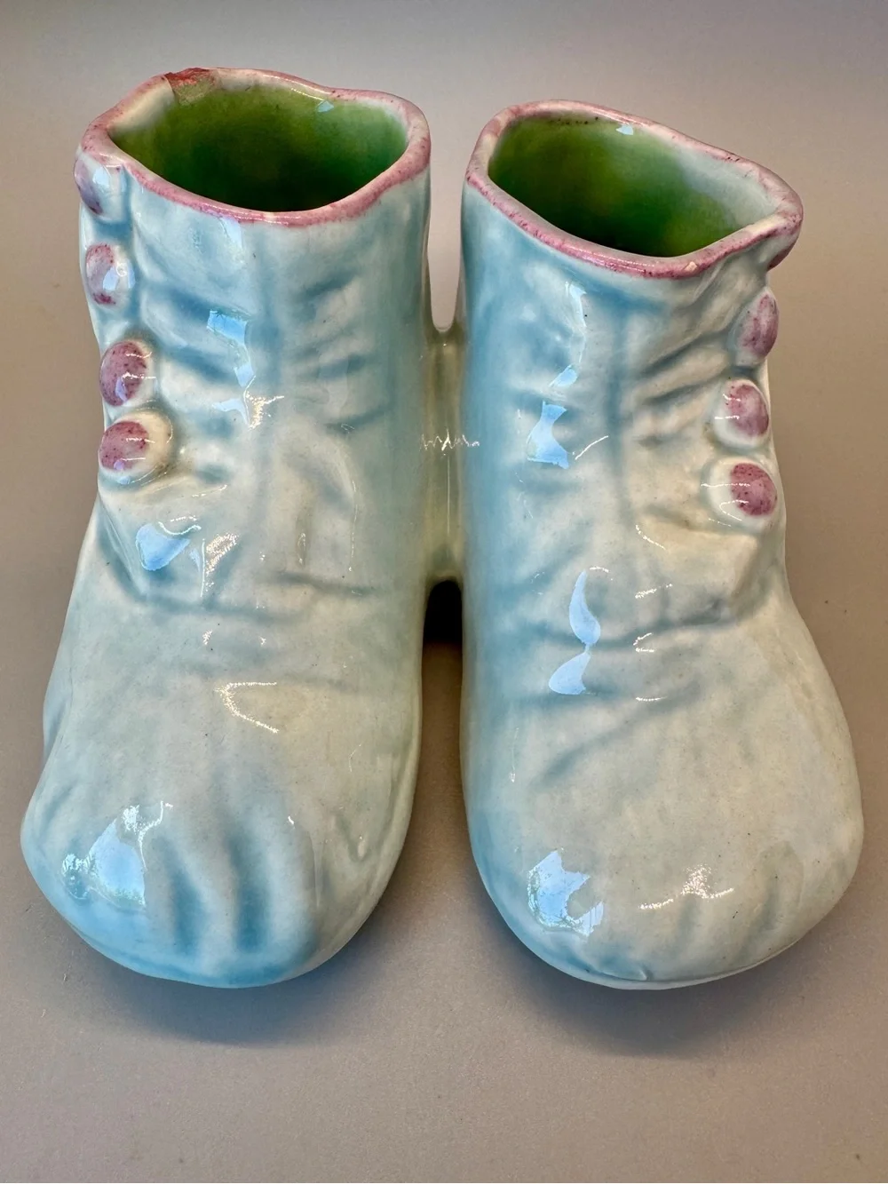 Vintage Ceramic Baby Shoe Planters - Pastel Blue Pair and Pink Single, ca. 1950
